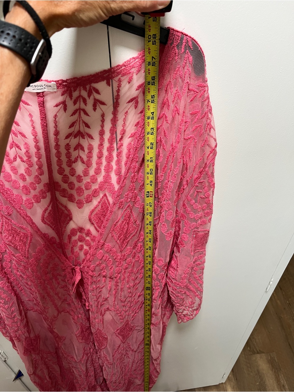 Embroidered Pink Sheer Duster Maxi. Plus size - Picture 4 of 7